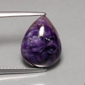Charoíta violeta natural de 7,30 ct, en forma de pera, opaco