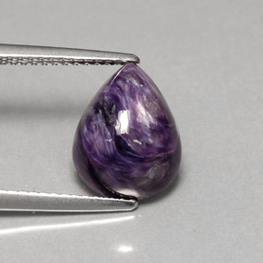 Charoíta violeta natural de 3,61 ct, en forma de pera, opaco