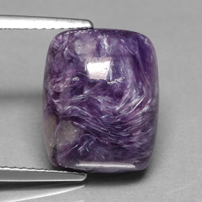 Charoíta violeta natural de 6,49 ct, corte cojín, opaco