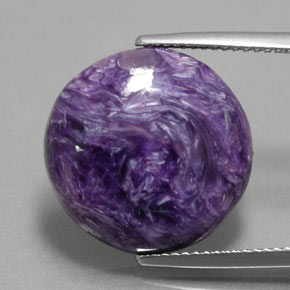 Charoíta Violeta natural de 10.76 ct, Corte Redondo, Opaco