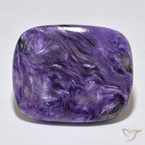 Charoíta Violeta oscuro natural de 38.10 ct, Corte Cojín, Opaco