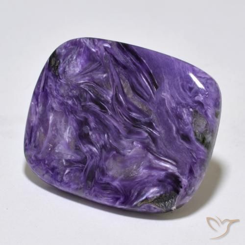 Charoíta Violeta oscuro natural de 38.10 ct, Corte Cojín, Opaco