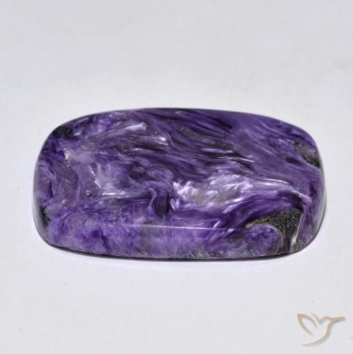 Charoíta Violeta oscuro natural de 38.10 ct, Corte Cojín, Opaco