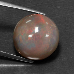 Ópalo chocolate multicolor natural de 11,31 ct, corte redondo, opaco