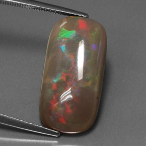 Ópalo chocolate multicolor natural de 6,36 ct, corte cojín, opaco