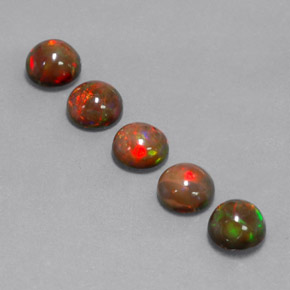 Gemas de ópalo chocolate multicolor natural de  ct, corte redondo, opaco