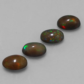 Gemas de ópalo chocolate multicolor natural de 2,14 ct, corte óvalo, translúcido
