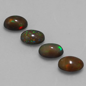 Gemas de ópalo chocolate multicolor natural de 2,14 ct, corte óvalo, translúcido