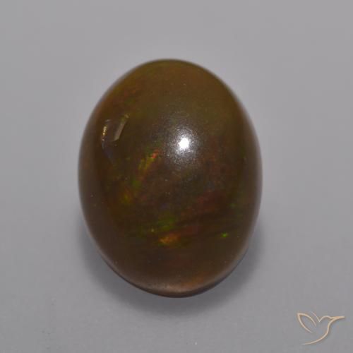 Ópalo de chocolate Multicolor natural de 1.18 ct, Ovalada, Translúcido