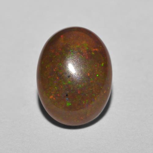 Ópalo chocolate multicolor natural de 0,85 ct, corte óvalo, translúcido