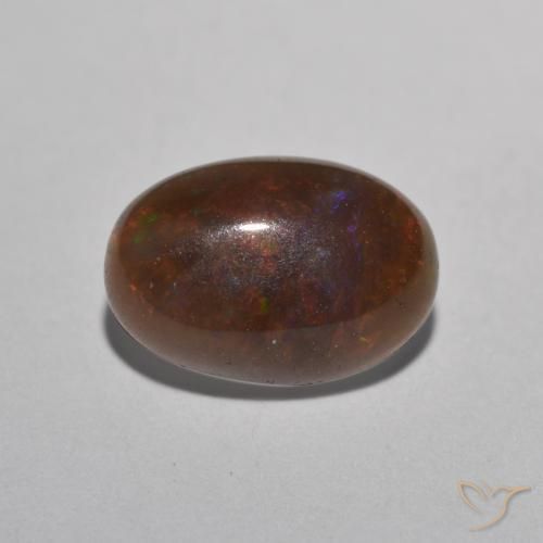 Ópalo de chocolate Multicolor natural de 0.91 ct, Ovalada, Translúcido
