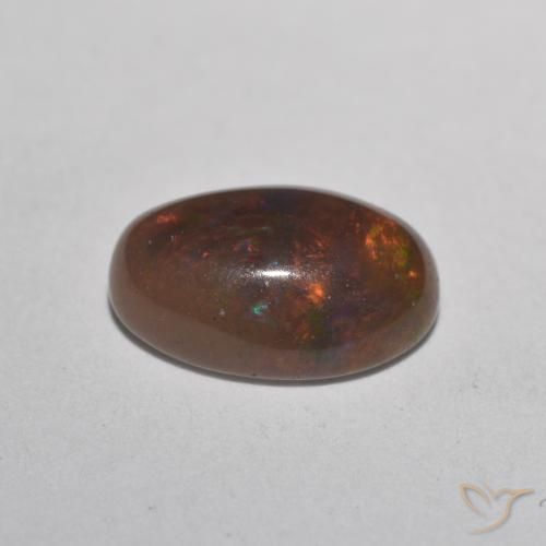 Ópalo de chocolate Multicolor natural de 0.91 ct, Ovalada, Translúcido