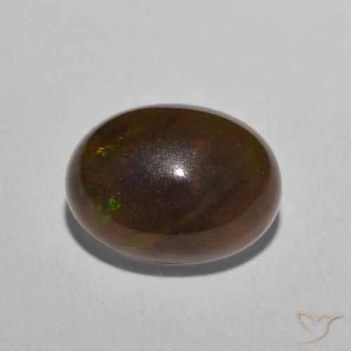Ópalo de chocolate Multicolor natural de 0.88 ct, Ovalada, Translúcido