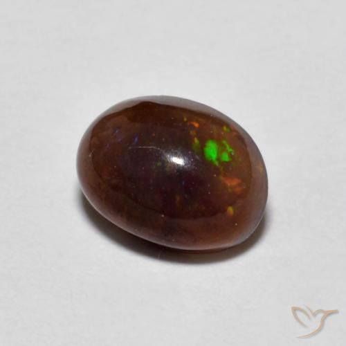 Ópalo de chocolate Multicolor natural de 0.80 ct, Ovalada, Translúcido
