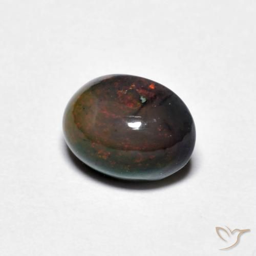 Ópalo de chocolate Multicolor natural de 0.89 ct, Ovalada, Translúcido