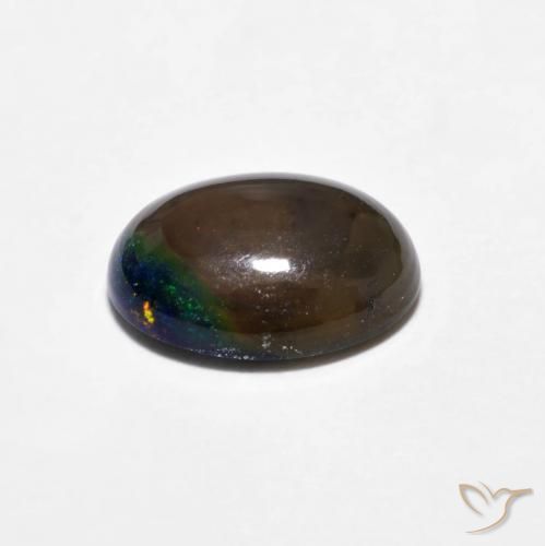 Ópalo de chocolate Multicolor natural de 0.80 ct, Ovalada, Opaco