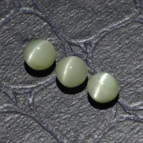Gemas de Crisoberilo Ojo de Gato Verde amarillento natural de 1.61 ct, Corte Redondo, Translúcido