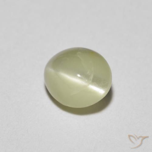 Crisoberilo Ojo de Gato Amarillo verdoso claro natural de 0.81 ct, Ovalada, Translúcido