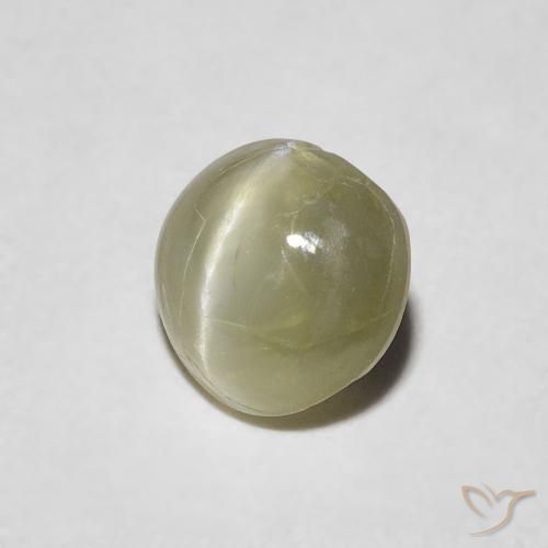 Crisoberilo Ojo de Gato Verde amarillento natural de 0.62 ct, Redondo, Translúcido