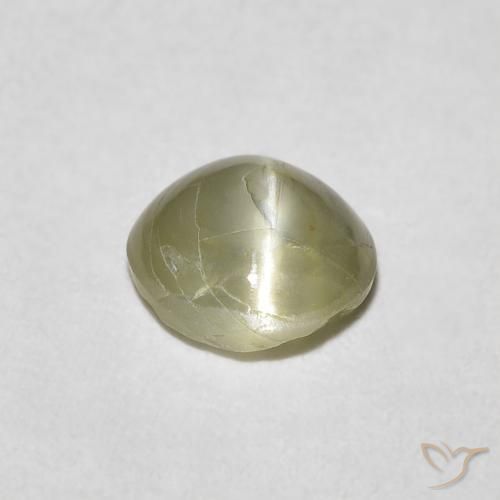 Crisoberilo Ojo de Gato Verde amarillento natural de 0.62 ct, Redondo, Translúcido