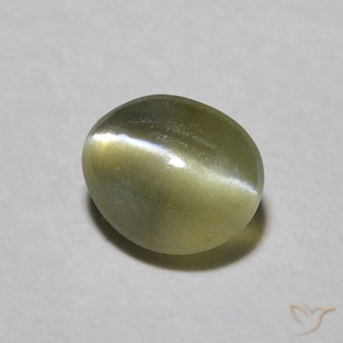 Crisoberilo Ojo de Gato Verde amarillento natural de 0.58 ct, Ovalada, Translúcido