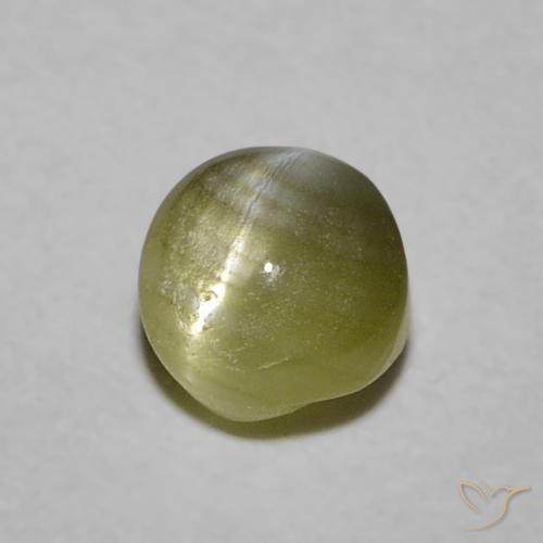 Crisoberilo Ojo de Gato Verde amarillento natural de 0.52 ct, Redondo, Translúcido