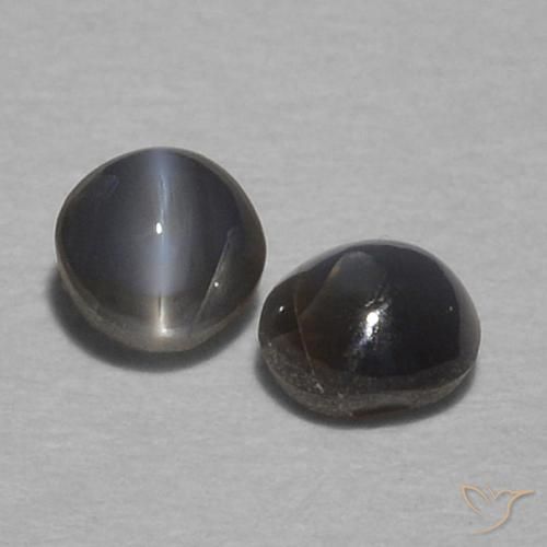 Gemas de Crisoberilo Ojo de Gato Gris oscuro natural de 0.40 ct, Redondo, Opaco
