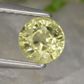 Crisoberilo Amarillo verdoso natural de 0.77 ct, Corte Redondo, VVS