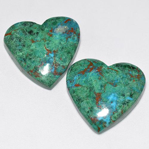Gemas de crisocola Multicolor natural de 21.18 ct, Forma de corazón, Opaco