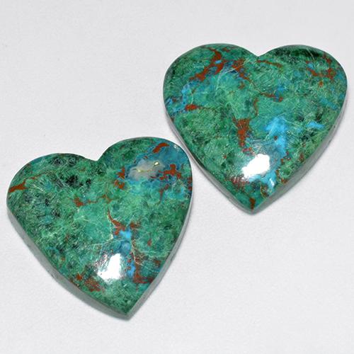 Gemas de crisocola Multicolor natural de 21.18 ct, Forma de corazón, Opaco