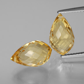 Gemas de citrino dorado natural de 7,77 ct, briolette, VVS-VS