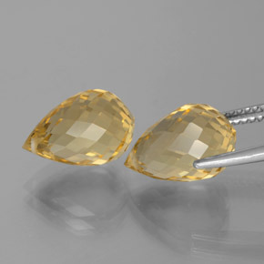Gemas de citrino dorado medio natural de 8,83 ct, briolette, VVS-VS