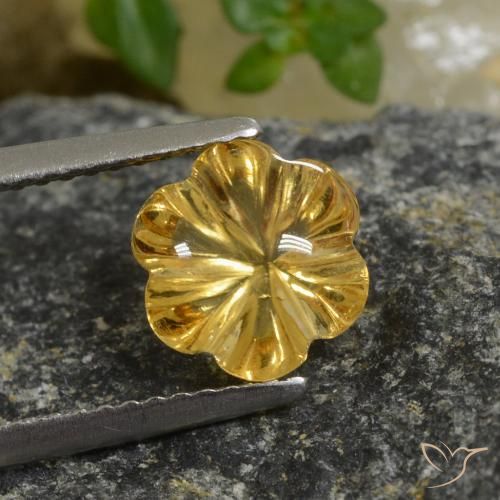 1.99ct Natural Dorado intenso Citrino, Corte Flor, Transparente