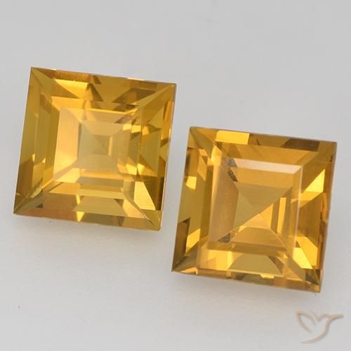 Gemas de Citrino Naranja dorado intenso natural de 3.44 ct, Cuadrado, VVS-VS