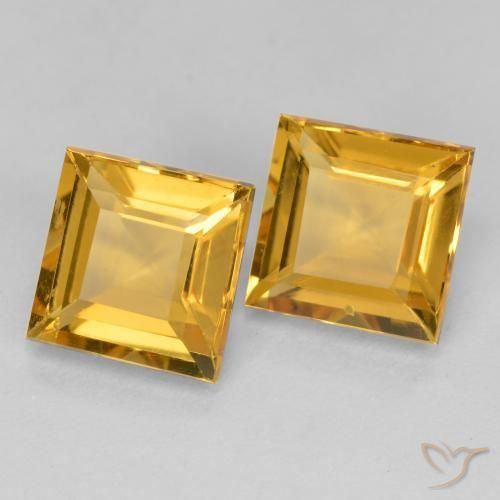 Gemas de Citrino Naranja dorado intenso natural de 3.16 ct, Cuadrado, VS
