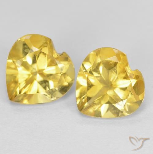Gemas de Citrino Amarillo medio natural de 1.37 ct, Corazón, VVS-VS