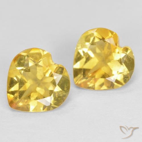Gemas de Citrino Amarillo medio natural de 1.15 ct, Corazón, VVS-VS