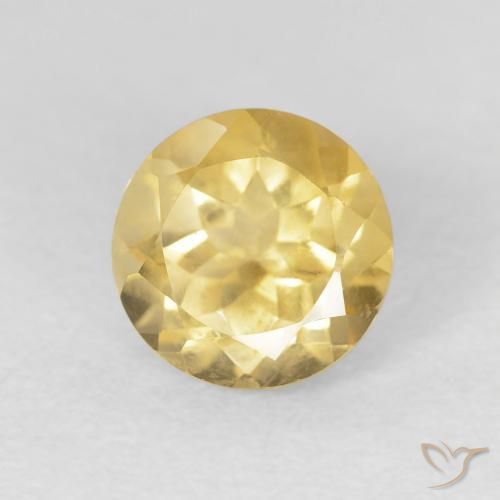 Citrino Amarillo medio natural de 1.34 ct, Redondo, VVS-VS