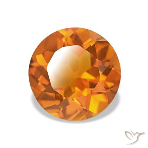 Citrino Naranja rojizo natural de 1.66 ct, Corte Redondo, VVS