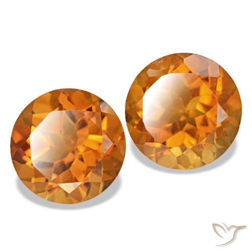 Gemas de Citrino Naranja medio natural de 3.49 ct, Corte Redondo, VVS-VS
