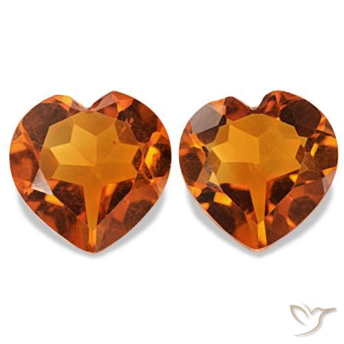 Gemas de citrino naranja medio natural de 1,97 ct, forma de corazón, VVS