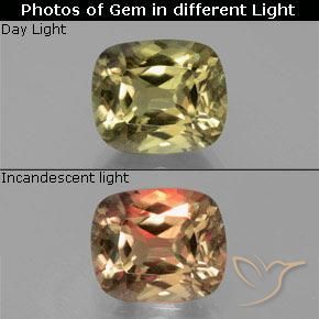 6.65ct Natural Amarillo amarronado Diásporo con Cambio de Color, Forma Cojín, VS-SI