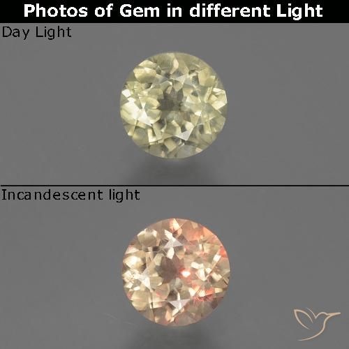 Diásporo con Cambio de Color Amarillo muy pálido natural de 0.73 ct, Corte Redondo, VS