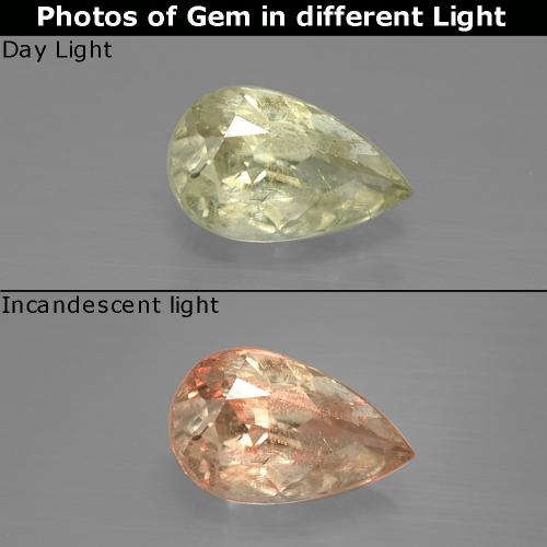 Diasporo con cambio de color amarillo claro natural de 1,22 ct, en forma de pera, SI