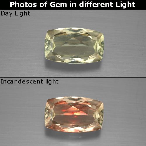 Diásporo con Cambio de Color Amarillo pálido natural de 1.29 ct, Corte Cojín, VS