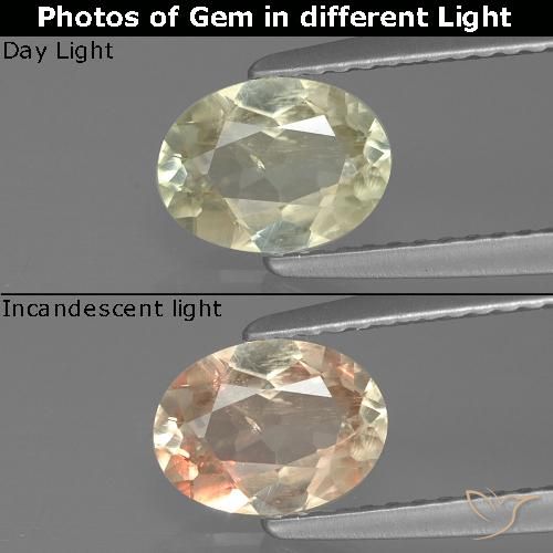 0.98ct Natural Amarillo claro Diásporo con Cambio de Color, Ovalada, VS-SI