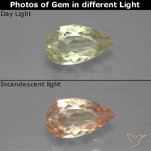 0.98ct Natural Amarillo claro Diásporo con Cambio de Color, En forma de pera, VS-SI