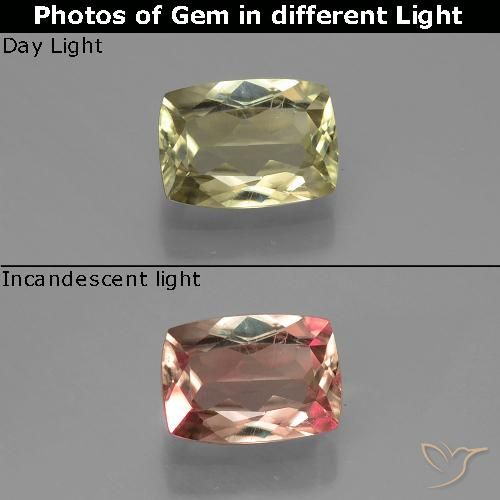 0.99ct Natural Amarillo claro Diásporo con Cambio de Color, Forma Cojín, VS