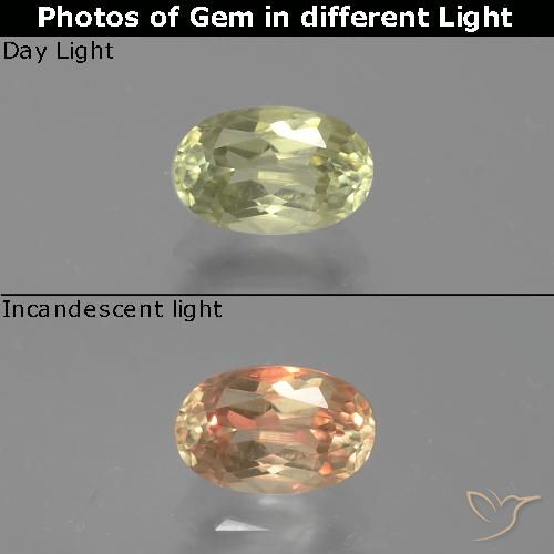 0.79ct Natural Verde amarillo Diásporo con Cambio de Color, Ovalada, VS