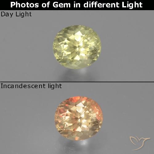 Diasporo con cambio de color amarillo natural de 0,83 ct, corte óvalo, VS-SI